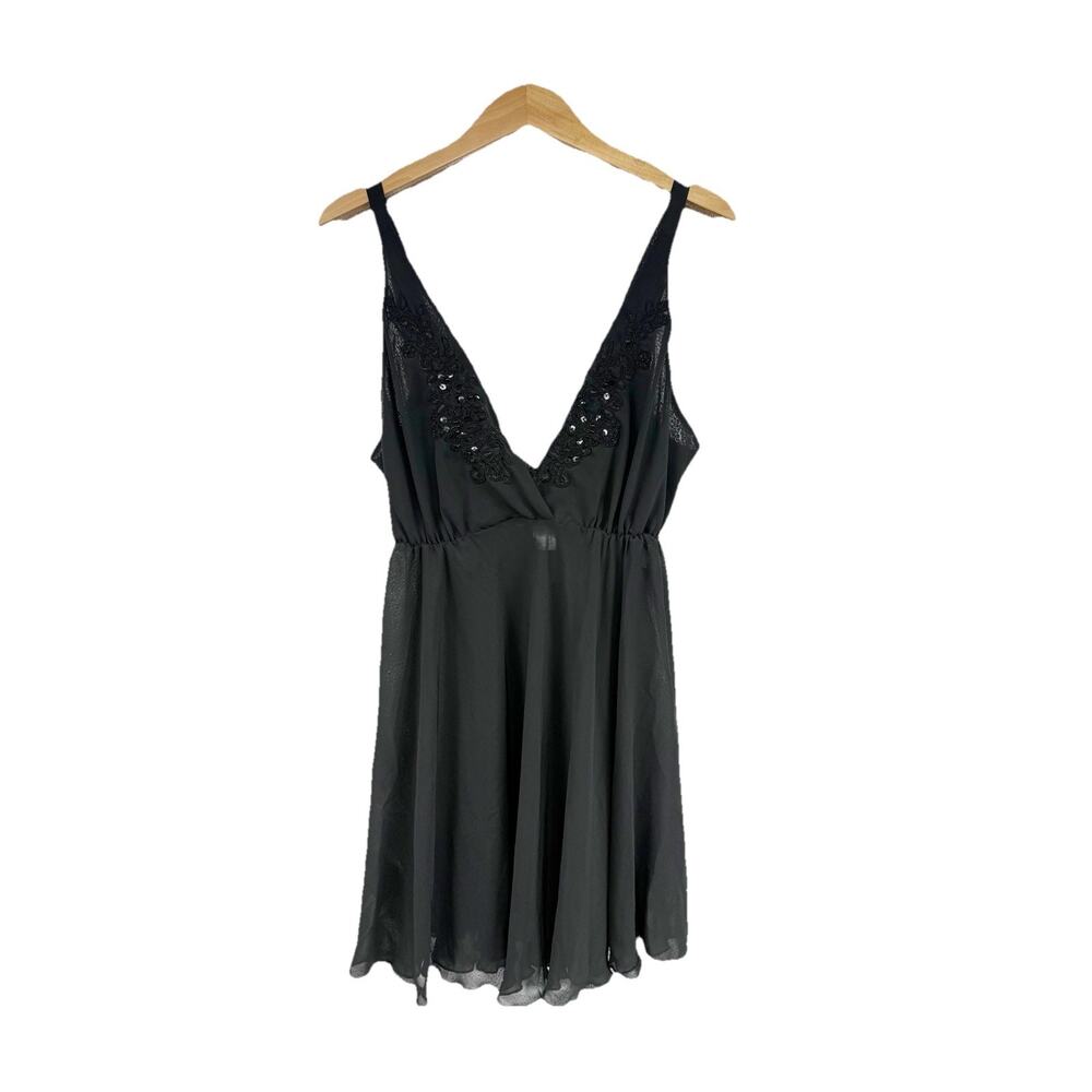 Vintage Linea Donatella Sheer Black Sequin Detail Nightgown Lingerie Womens S